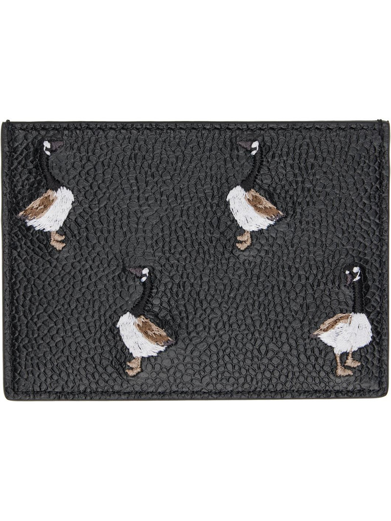 Thom Browne Black Pebble Grain Goose Embroidery Card Holder outlook