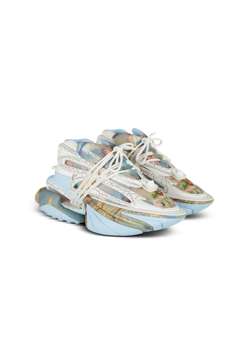 Unicorn trainers in Sky print neoprene and leather 2