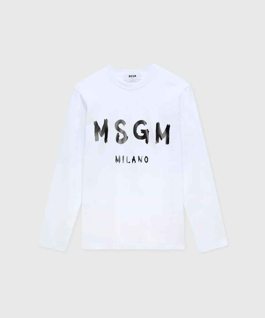 White jersey T-shirt with black brushstroke logo - 1