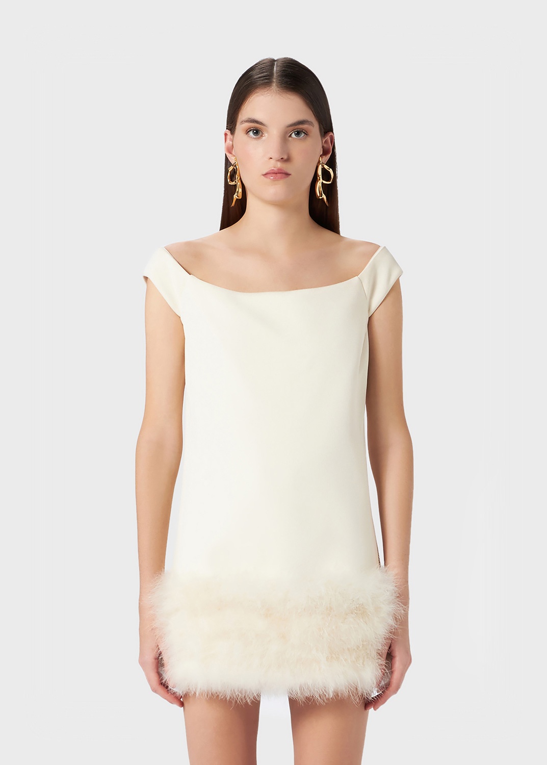 CRÊPE SABLE' VISCOSE DRESS WITH MARABOU FEATHERS - 3