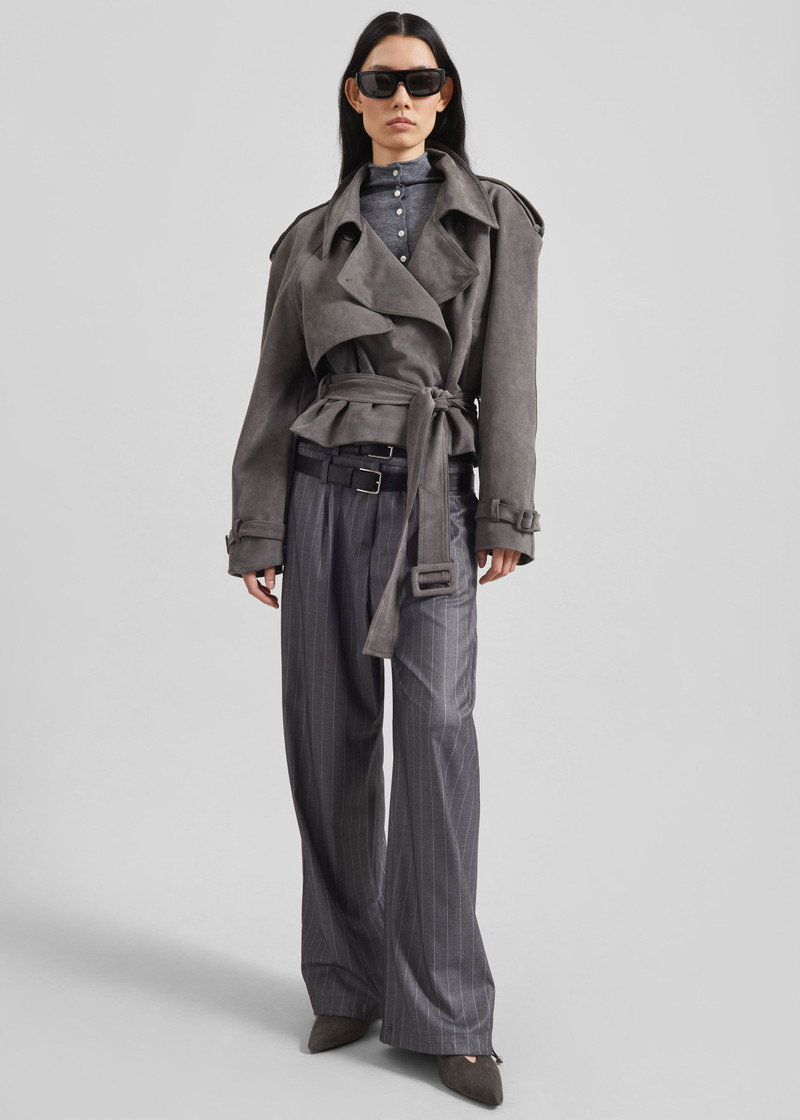 Islington Faux Suede Cropped Trench - Grey 10