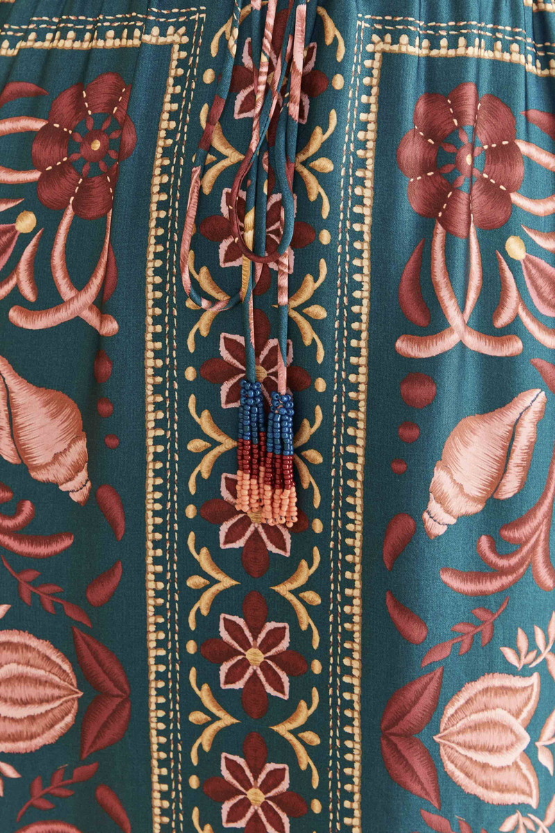 Teal Seashell Tapestry Lenzing™ Ecovero™ Viscose Maxi Dress 6