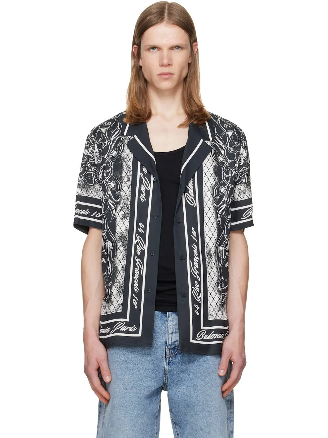 Gray Printed Foulard Pyjama Shirt - 1