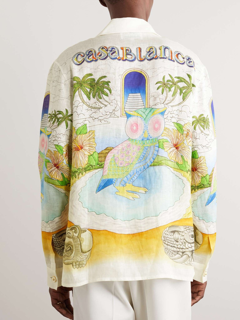 Convertible-Collar Printed Linen Shirt 4