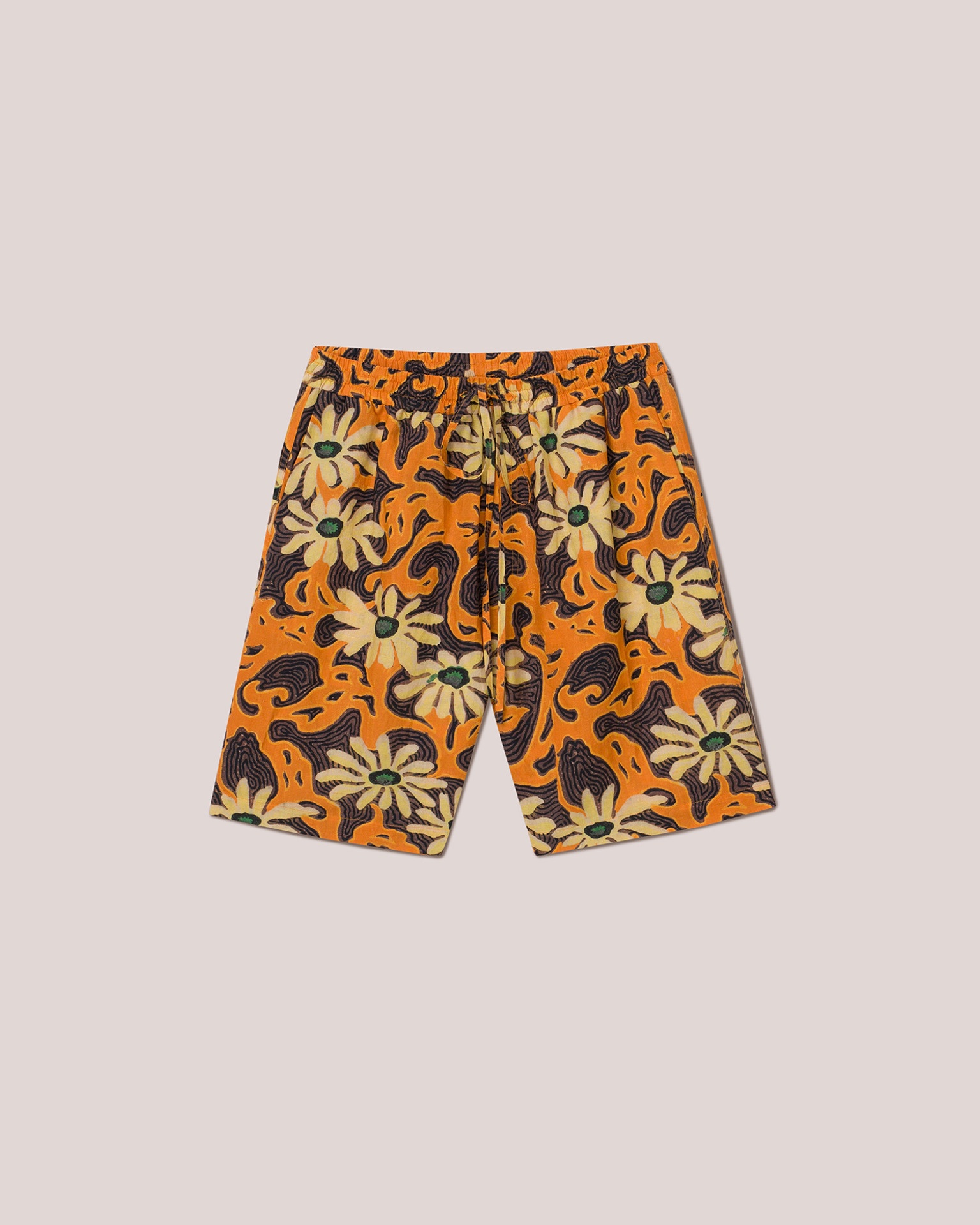 DOXXI - Cotton-linen floral shorts - Orange - 1