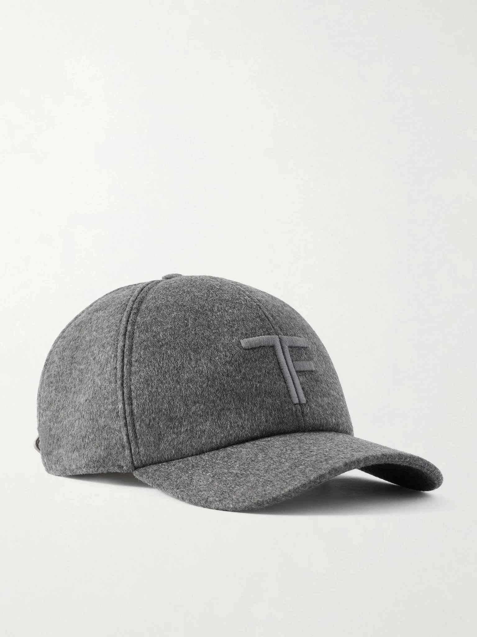 Leather-Trimmed Logo-Embroidered Cashmere Baseball Cap Gray - 1