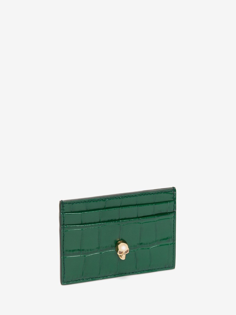 Alexander McQueen Women's Embossed Croc Card Holder in Emerald outlook