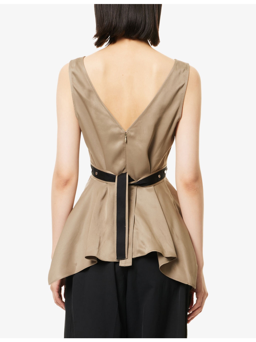 V-Neck Sleeveless Flounce Satin Top - 4