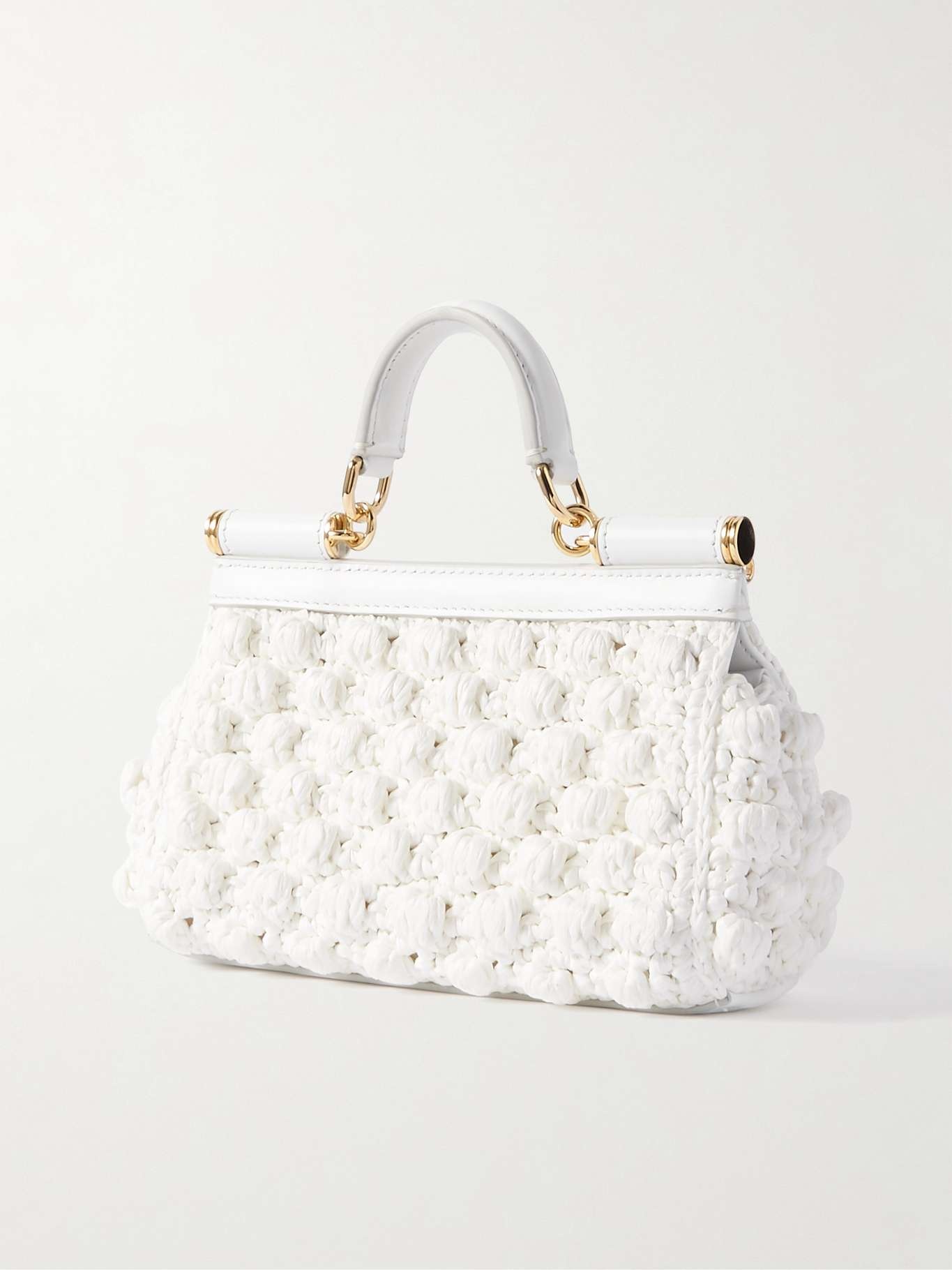 Sicily small leather-trimmed crocheted raffia shoulder bag - 3
