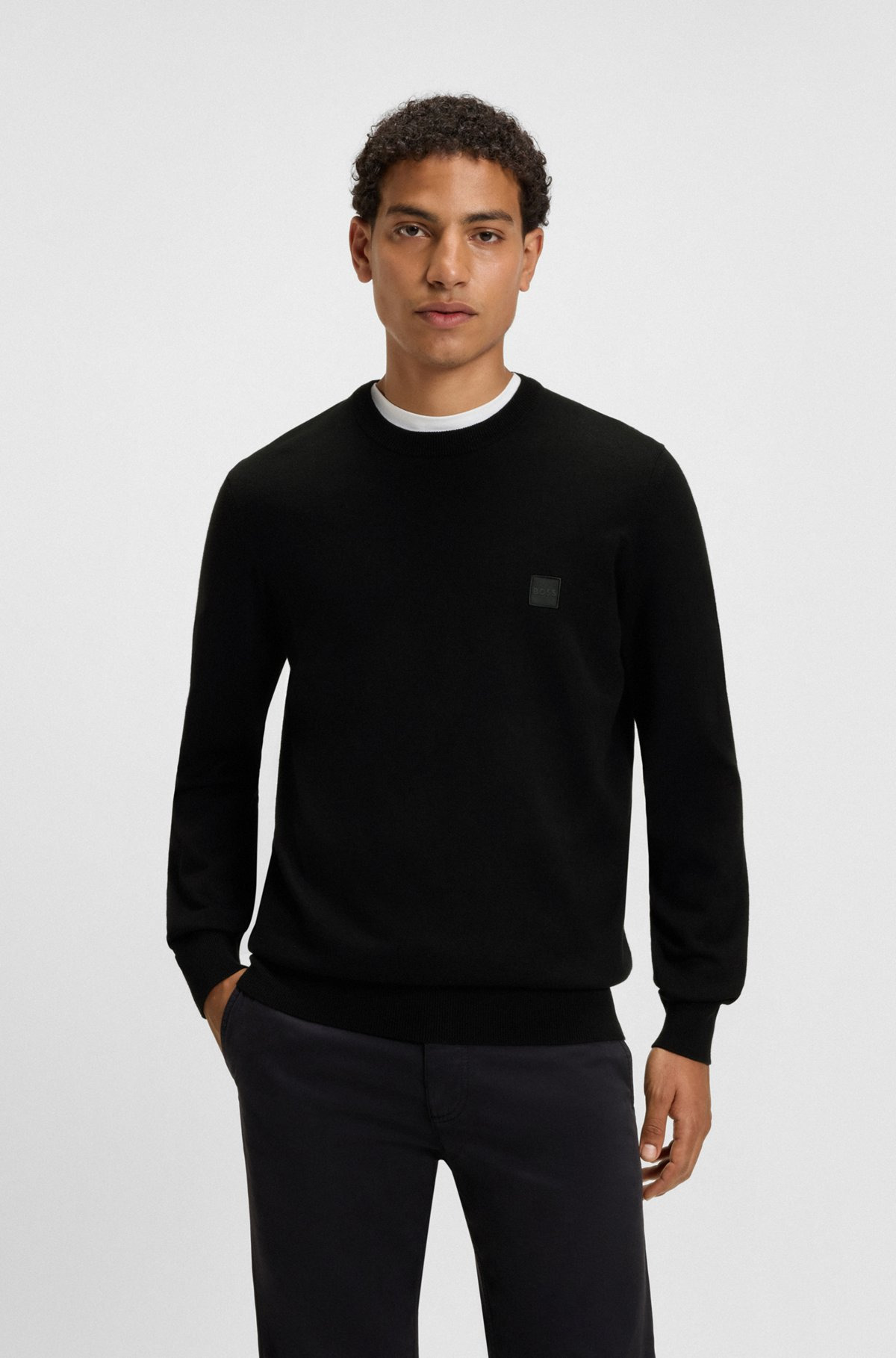COTTON-CASHMERE REGULAR-FIT SWEATER WITH LOGO PATCH - 2
