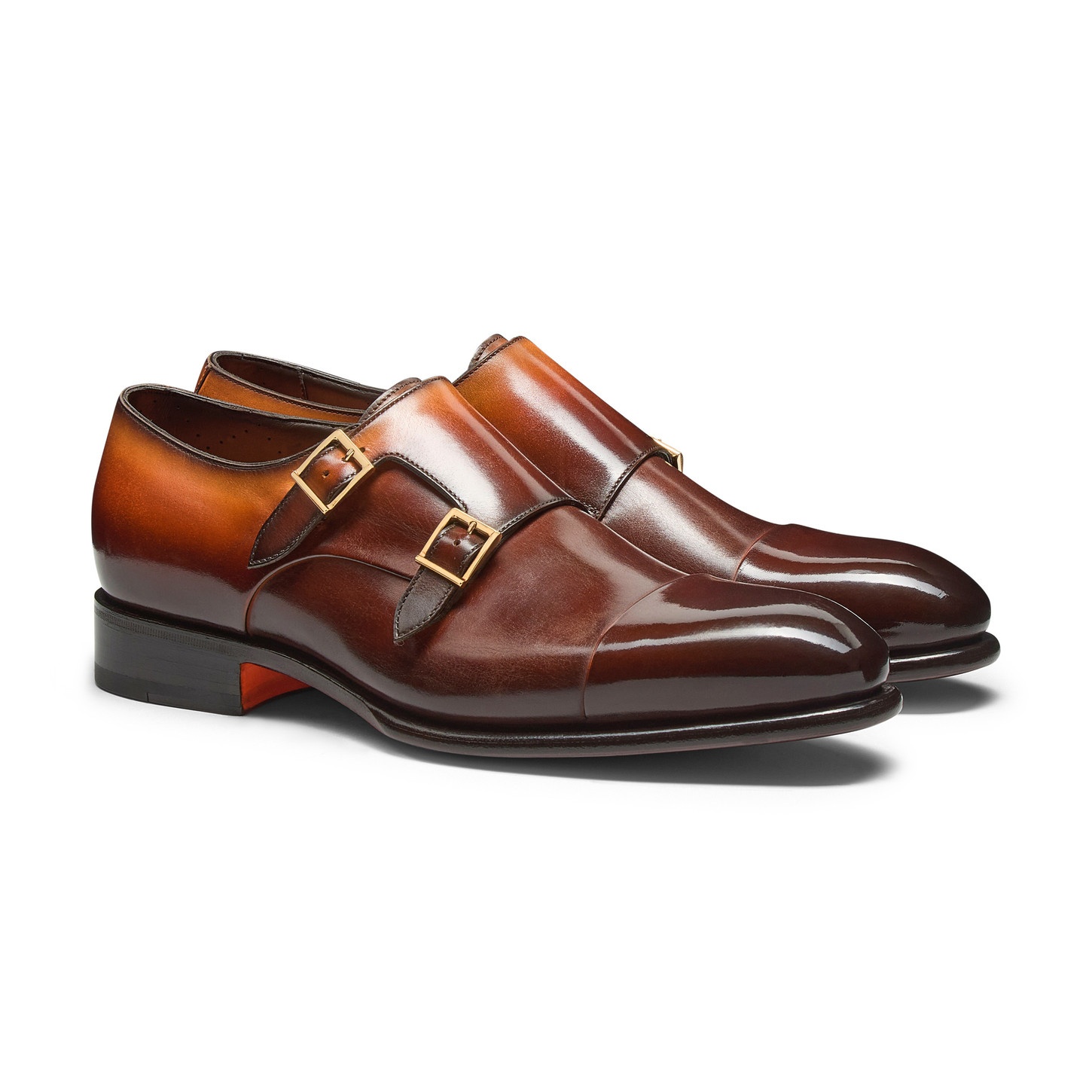 Men's orange leather double-buckle shoe - 3