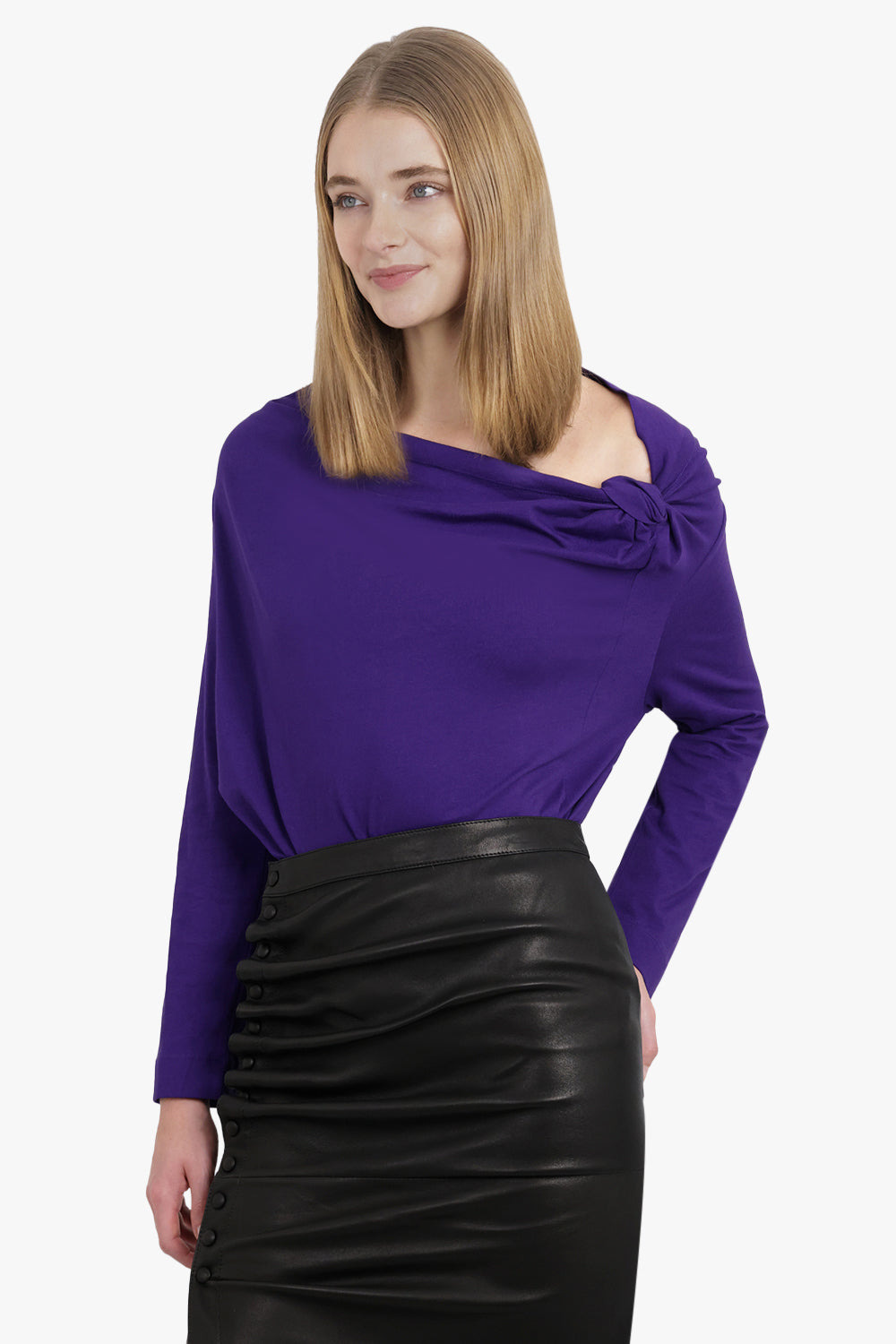 HEMAC L/S ONE SHOULDER KNOT DETAIL TOP | PURPLE - 7