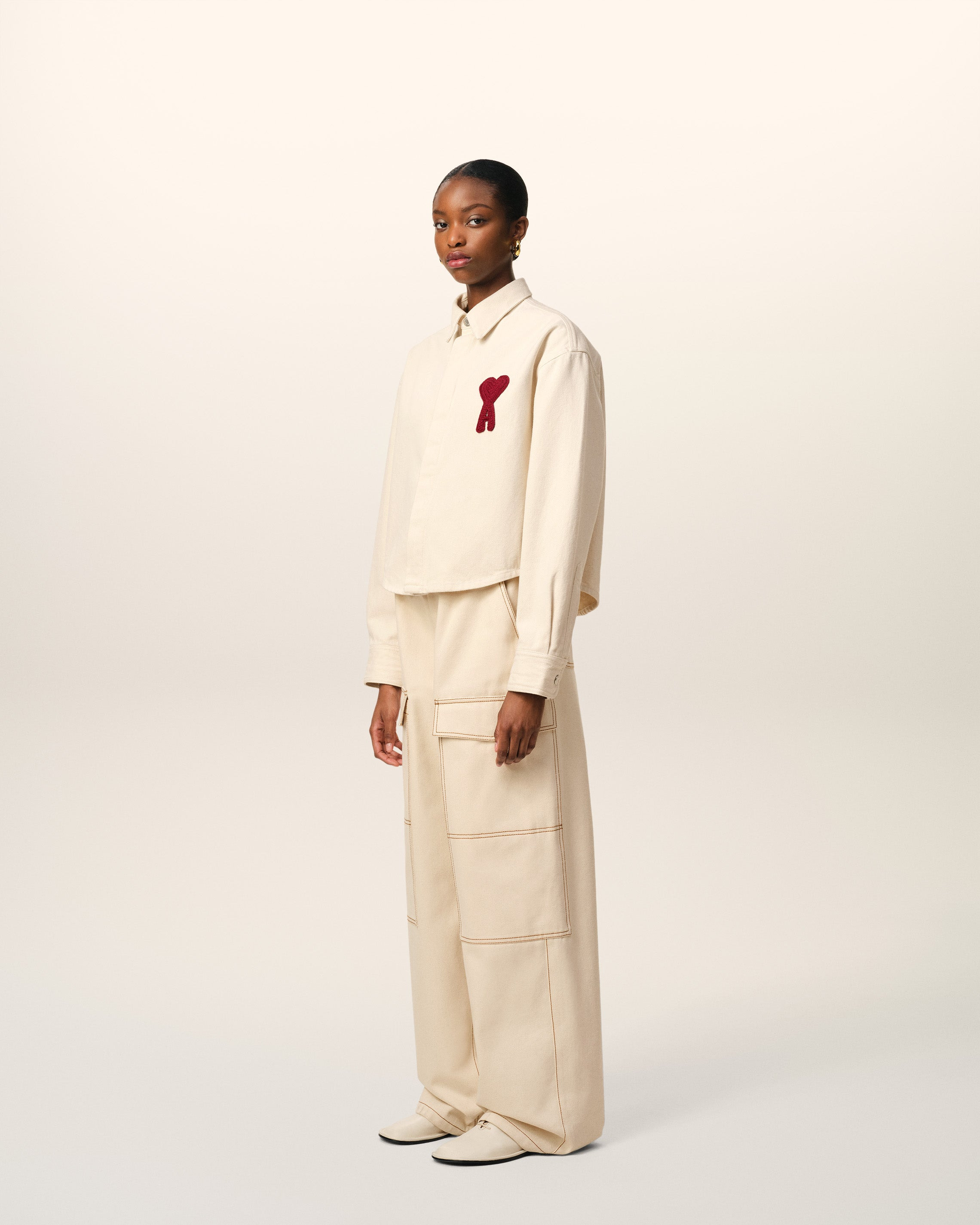 BEIGE COTTON AMI DE COEUR CROPPED SHIRT - 6