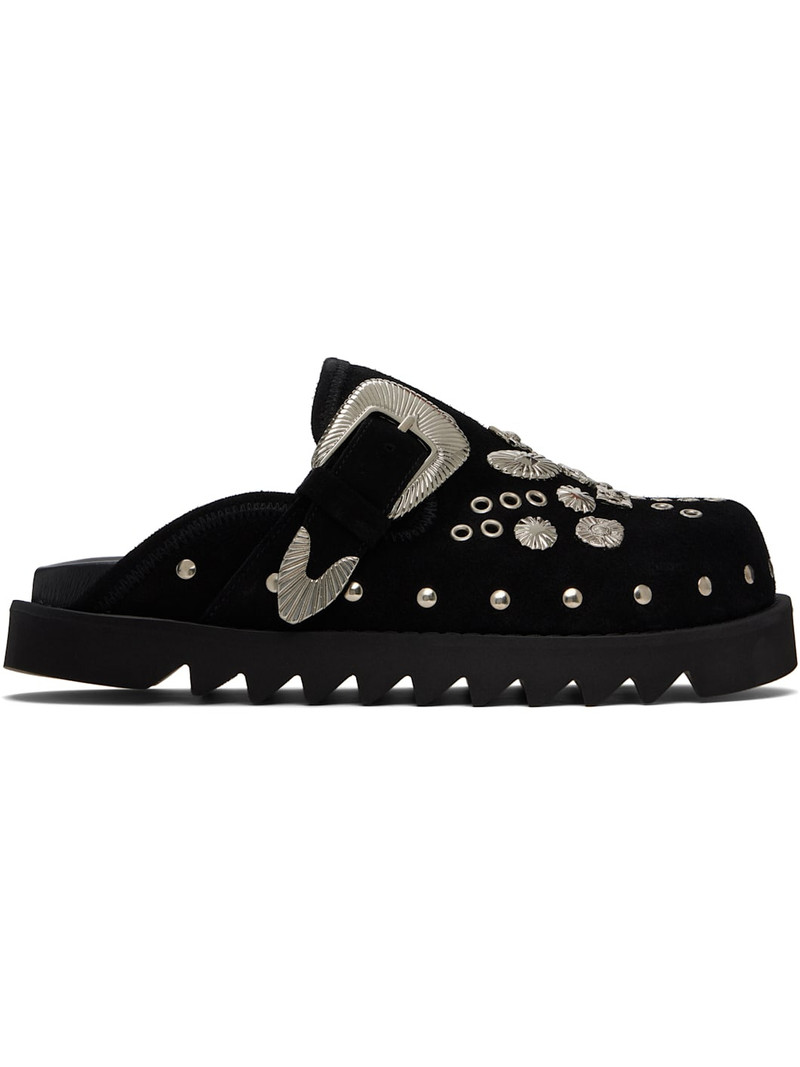 SSENSE Exclusive Black Eyelet Metal Sabot Loafers 1