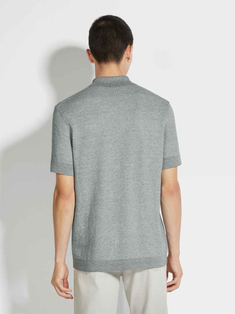 GREY MÉLANGE COTTON LINEN AND SILK POLO SHIRT 5