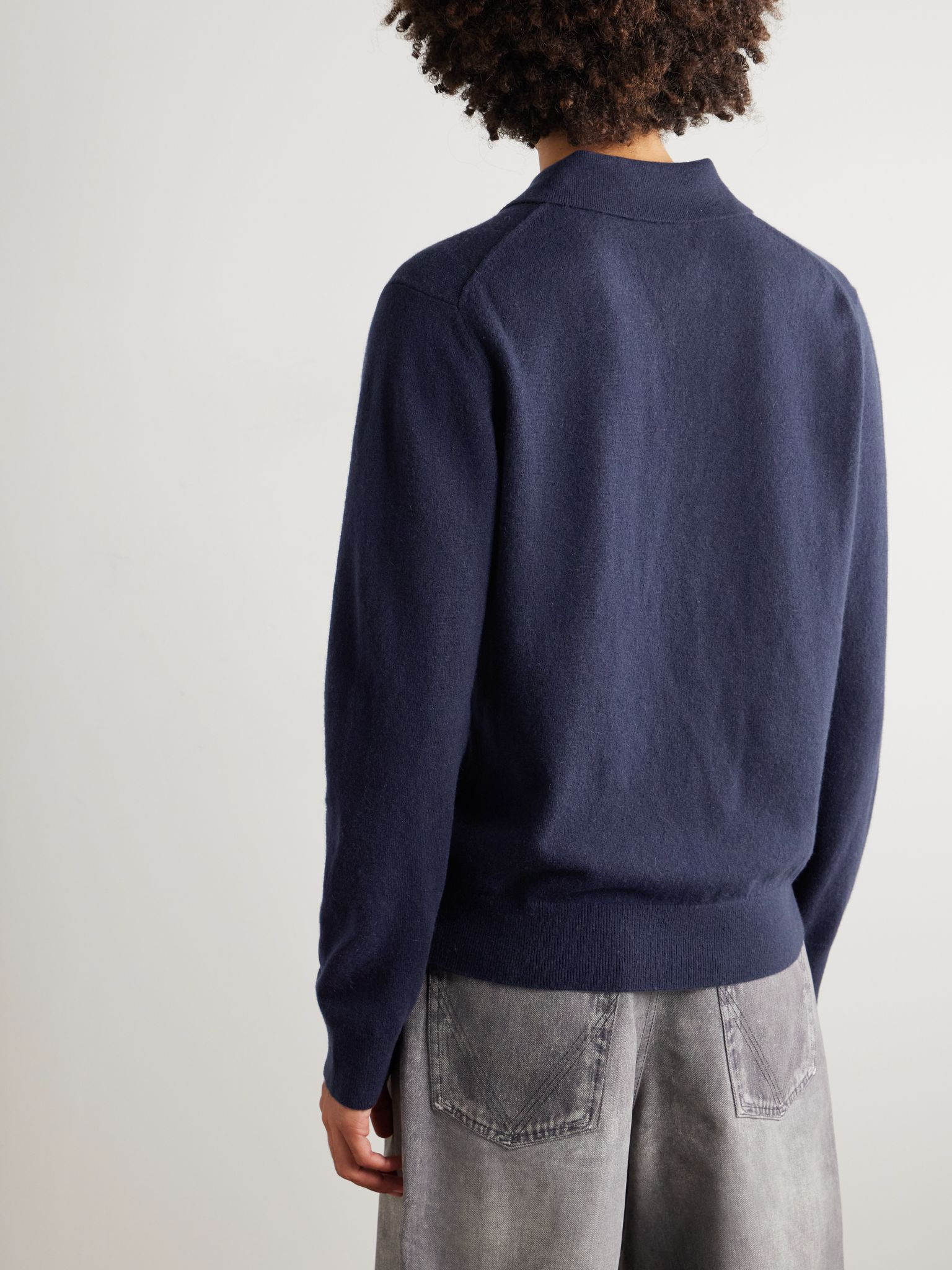 Slim-Fit Logo-Embroidered Cashmere Polo Shirt Navy - 3
