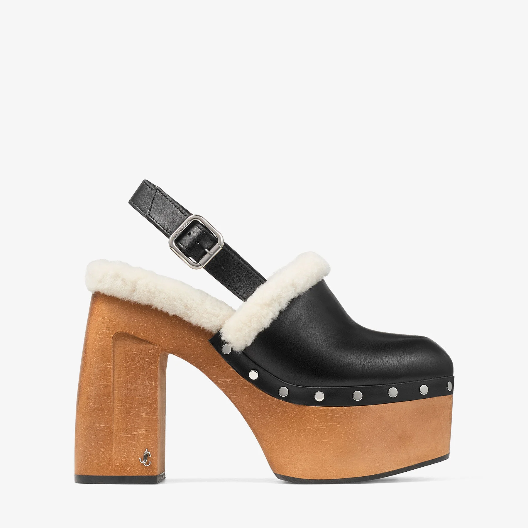 Alida Platform 135
Black Shiny Calf Leather Slingbacks with Shearling - 1