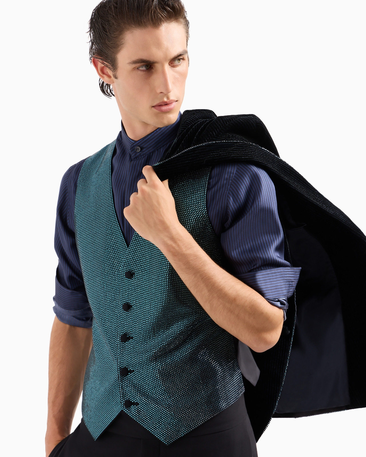 Soho line single-breasted tuxedo jacket in rhinestone-embroidered velvet - 6