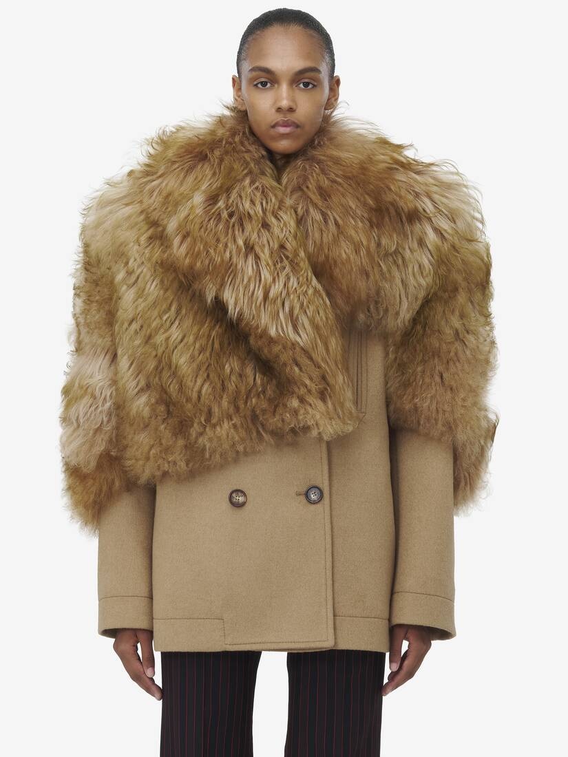 Shearling Stole Wool Peacoat - 2