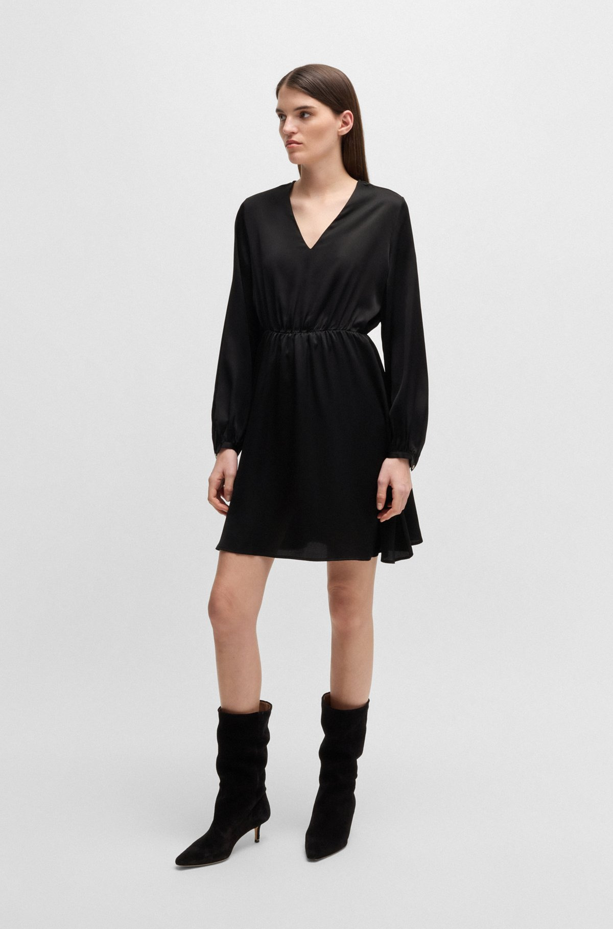 V-NECK DRESS IN HAMMERED SATIN - 3