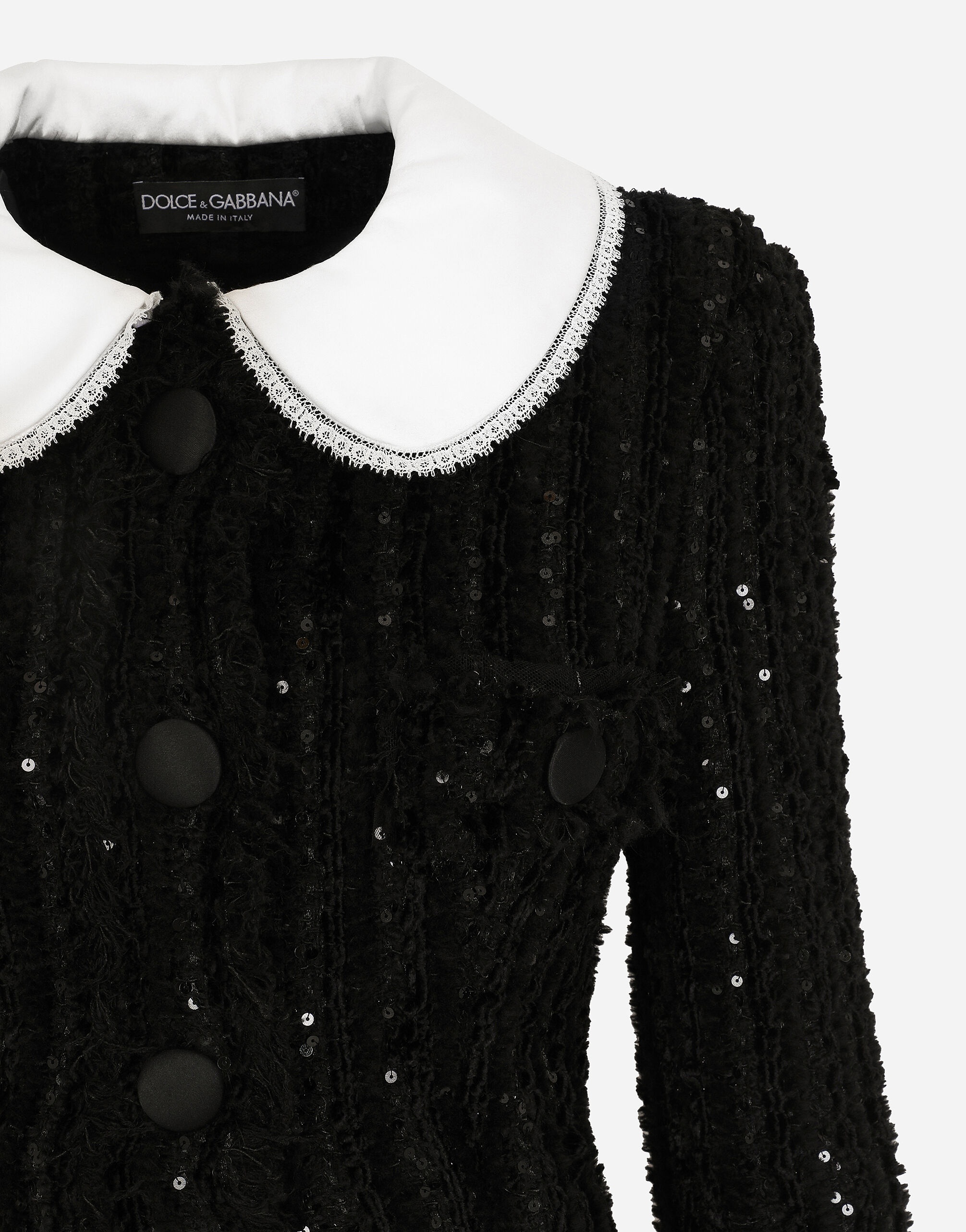 Tweed jacket with micro-sequin embellishment and satin collar - 6