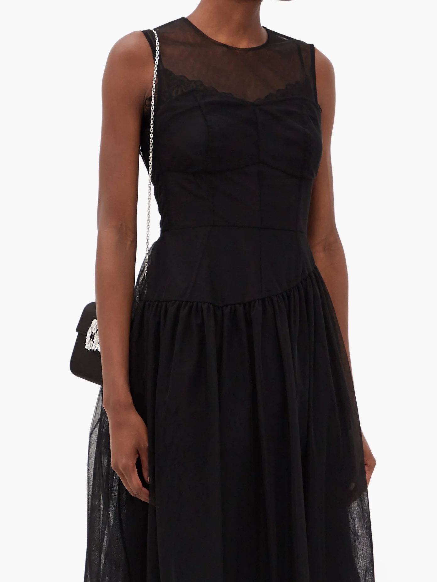 Asymmetric tulle midi dress - 6