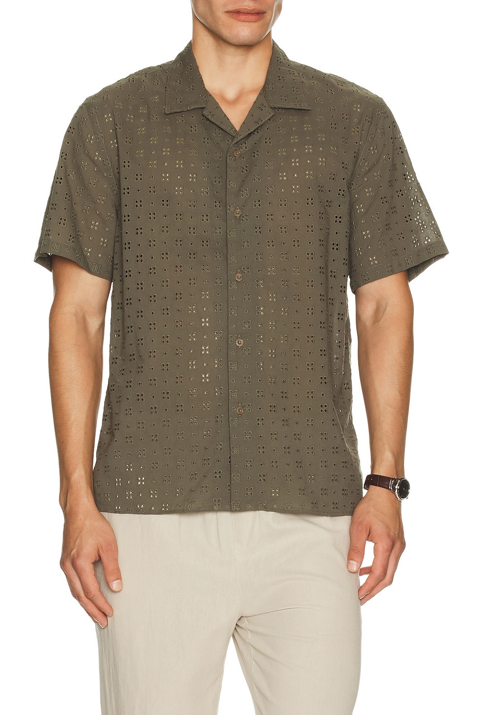 Cotton Eyelet Collar Shirt - 3