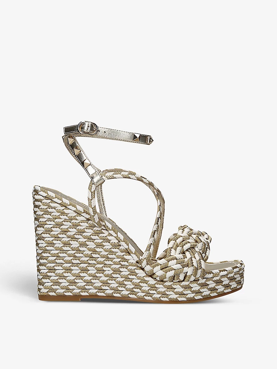 Rockstud Torchon stud-embellished woven wedge sandals - 1