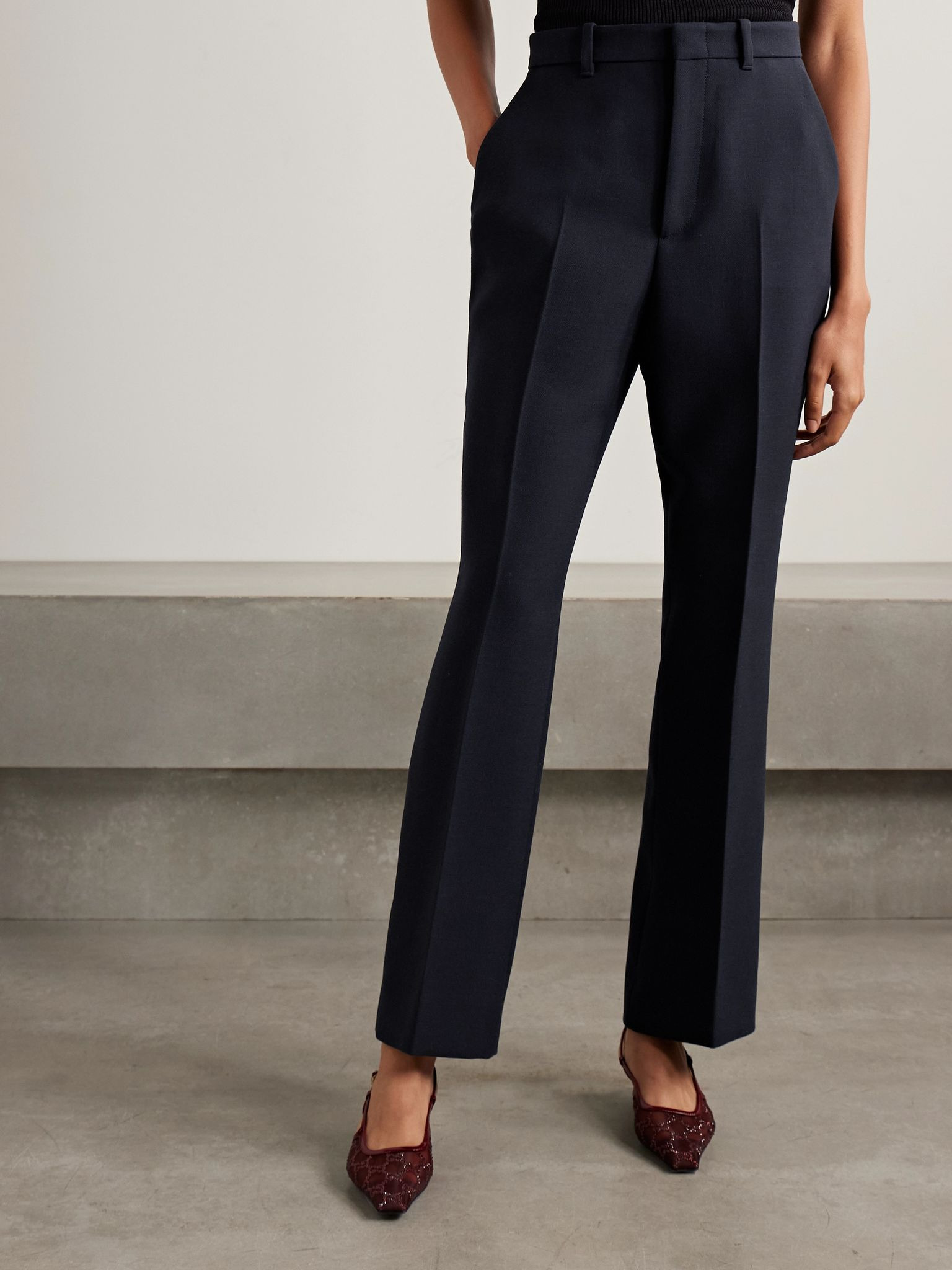 Wool-crepe flared pants Navy - 3