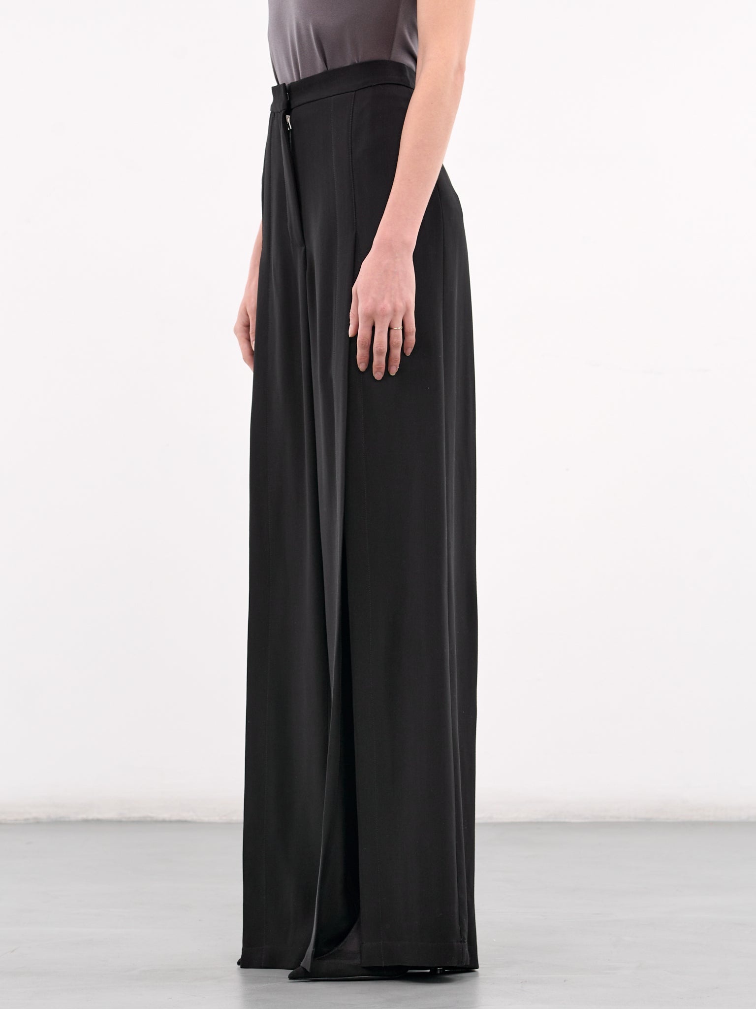 Wide Leg Slit Buckled Trousers - 2