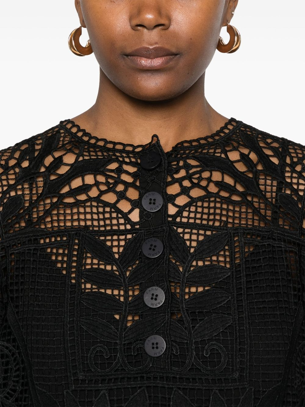 guipure-lace puff-sleeve blouse - 5