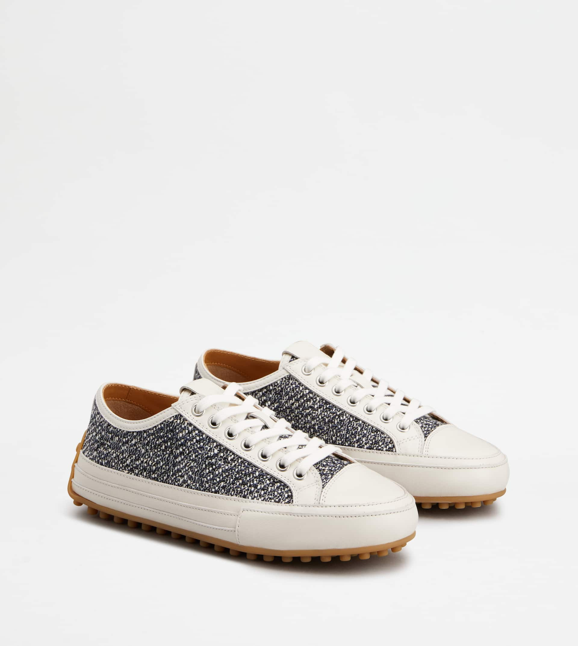 SNEAKERS IN FABRIC AND LEATHER - WHITE, BLACK - 2