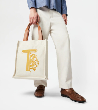 Tod's TOTE SHOPPING BAG IN CANVAS MEDIUM - BROWN, BEIGE outlook