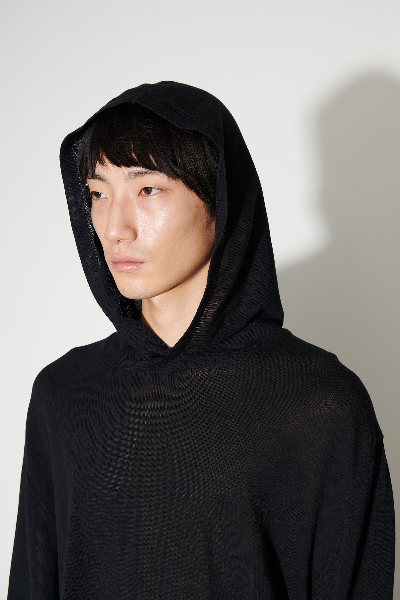 Knitted Hoodie Shadow Black Crispy Cotton - 4