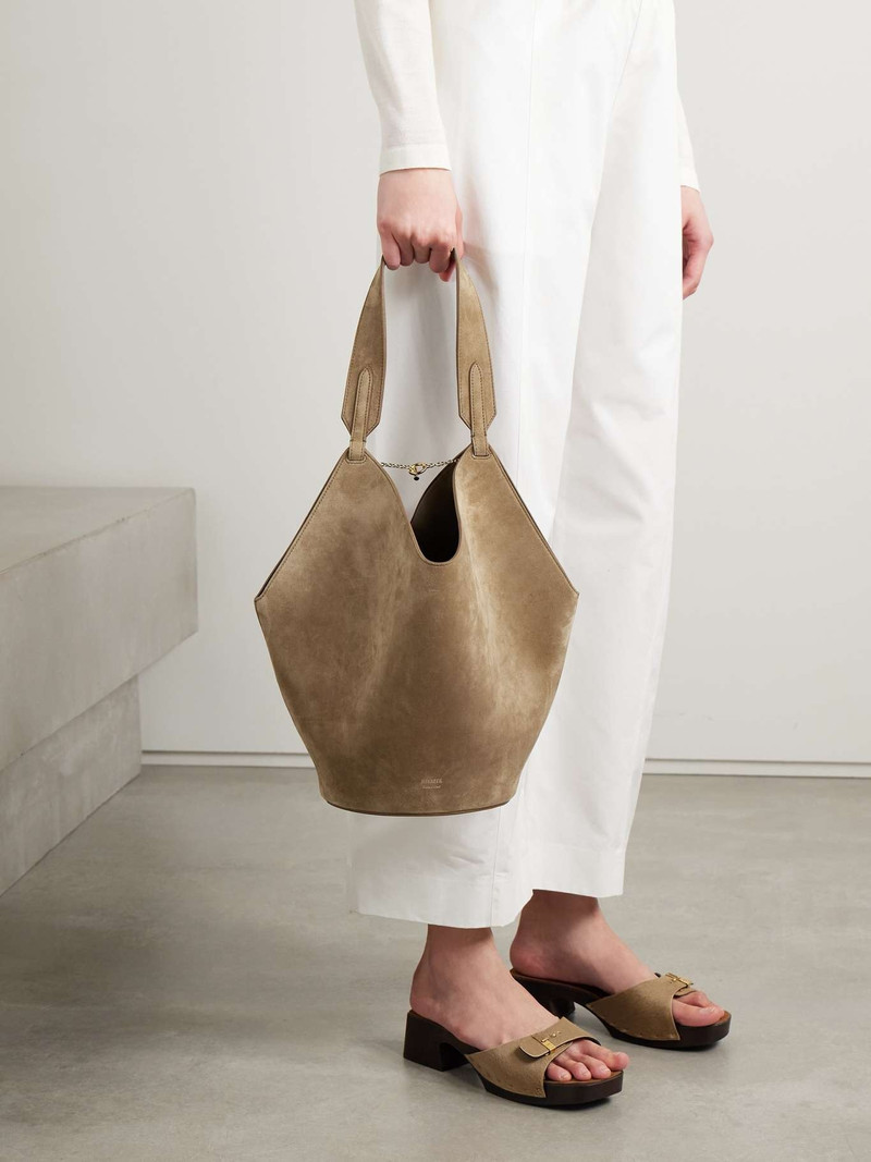 KHAITE Lotus small suede tote Beige outlook