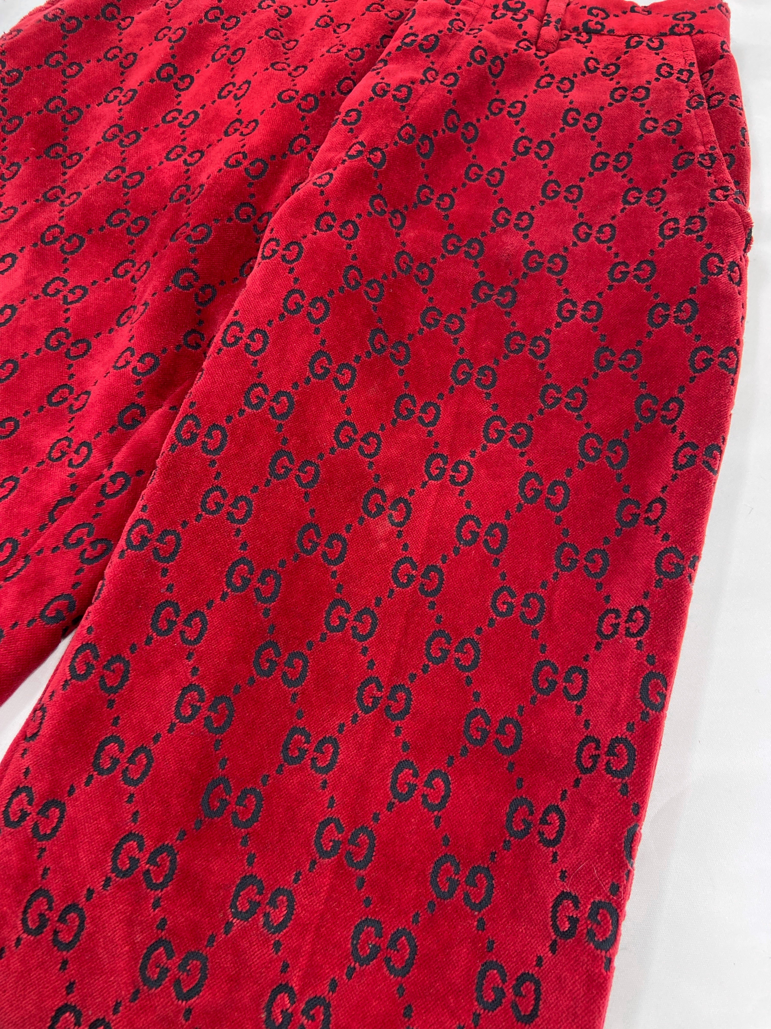 Gucci Fall 1997 Tom Ford Men’s Red Monogram Velvet Trousers Pants 48 - 8