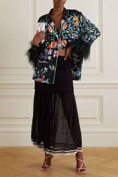 Valentino Feather-trimmed printed silk crepe de chine shirt outlook