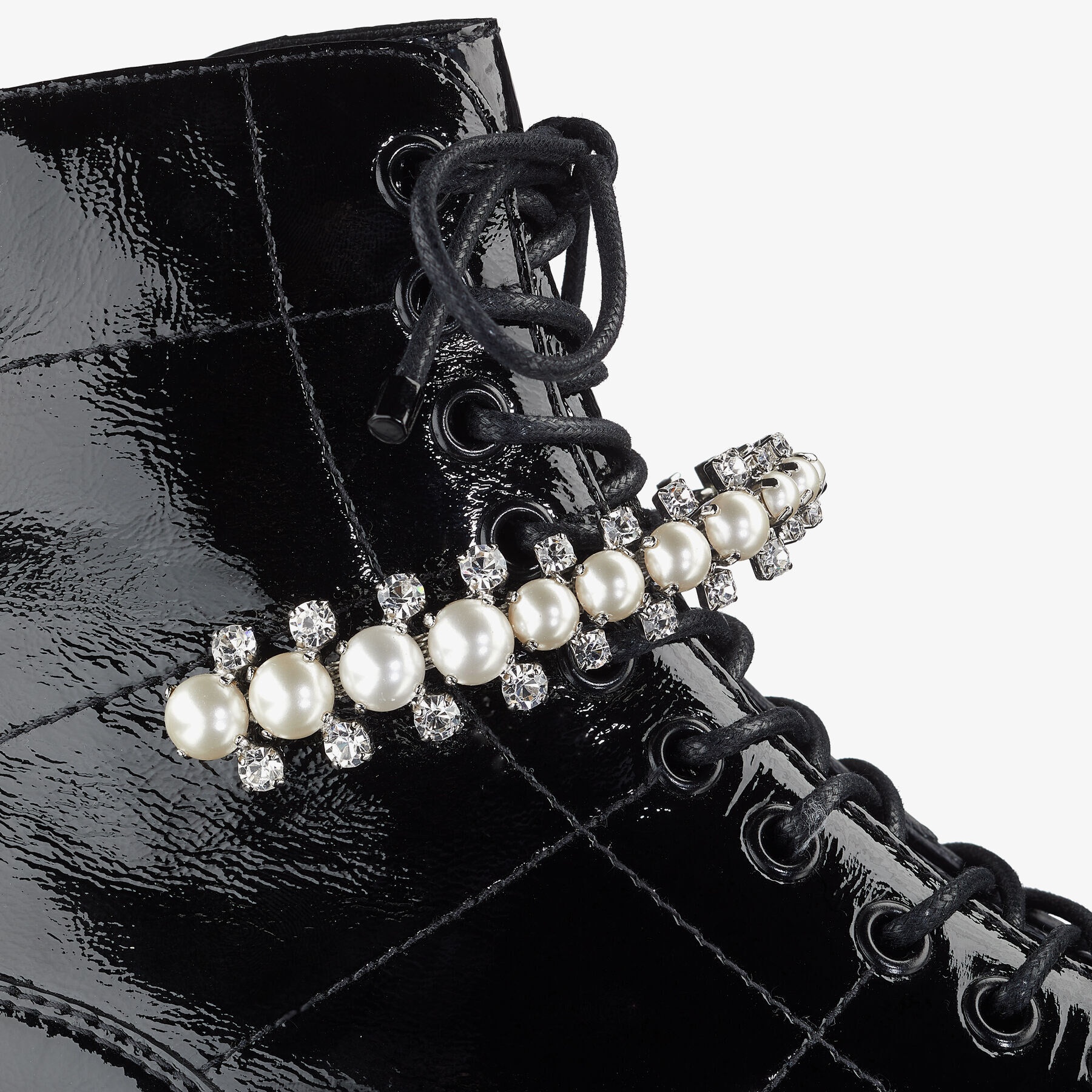 Cruz Flat
Black Naplack Flat Combat Boots with Crystal and Pearl Detailing - 4