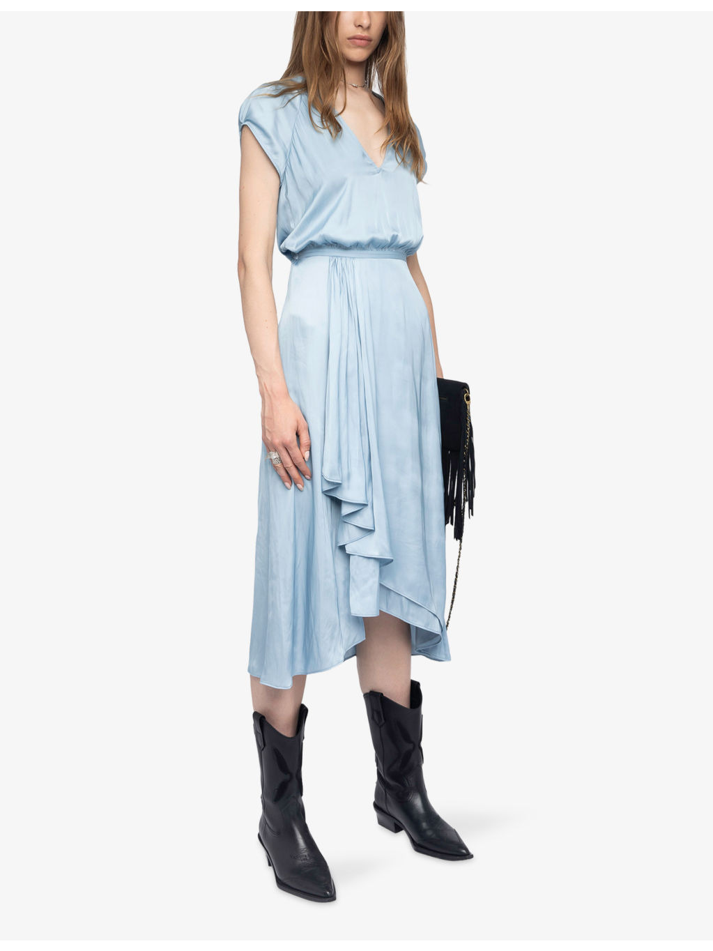 Randall V-neck raglan-sleeve satin midi dress - 3