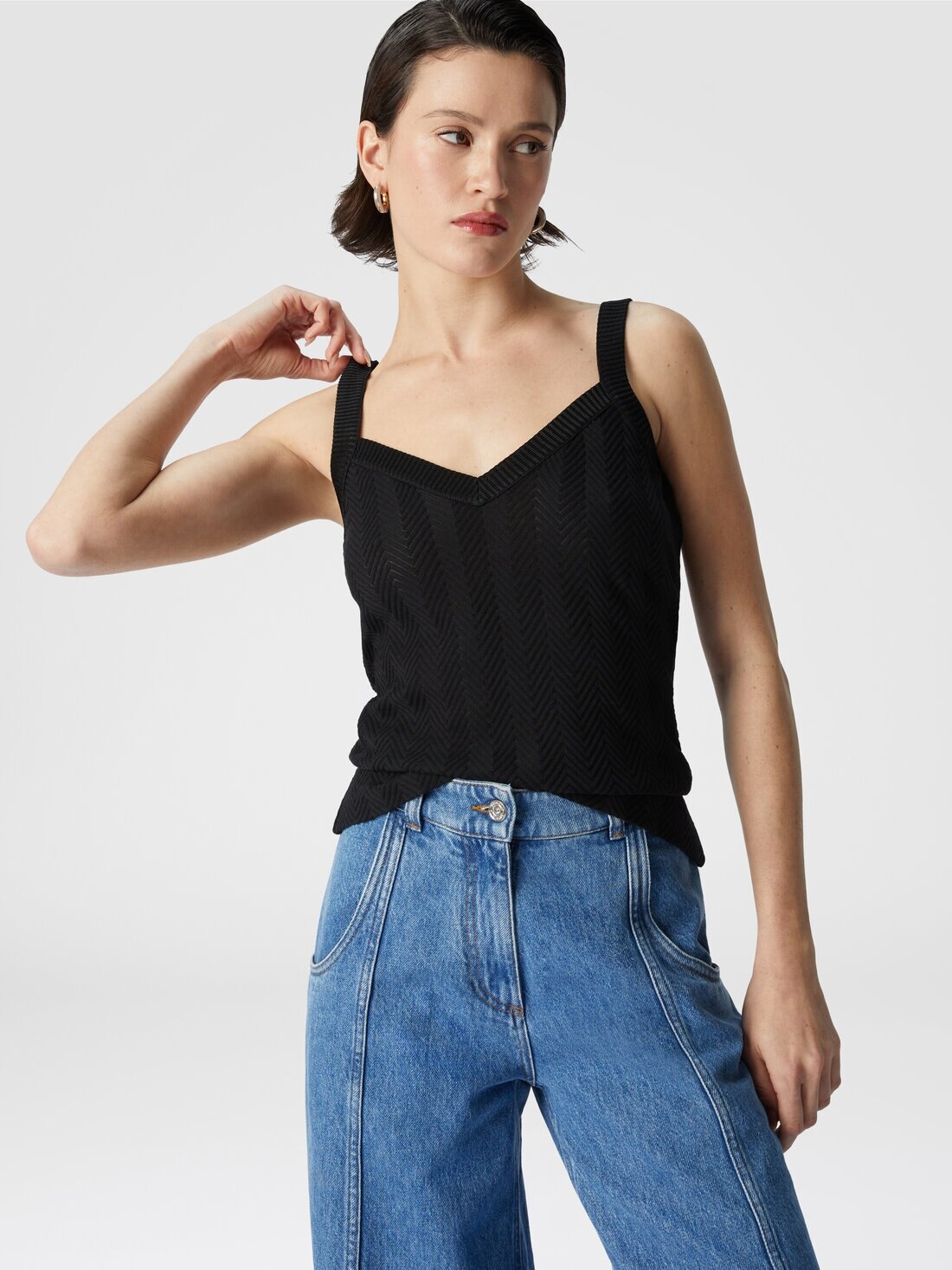 Tone-on-tone zigzag cotton and viscose tank tops - 4