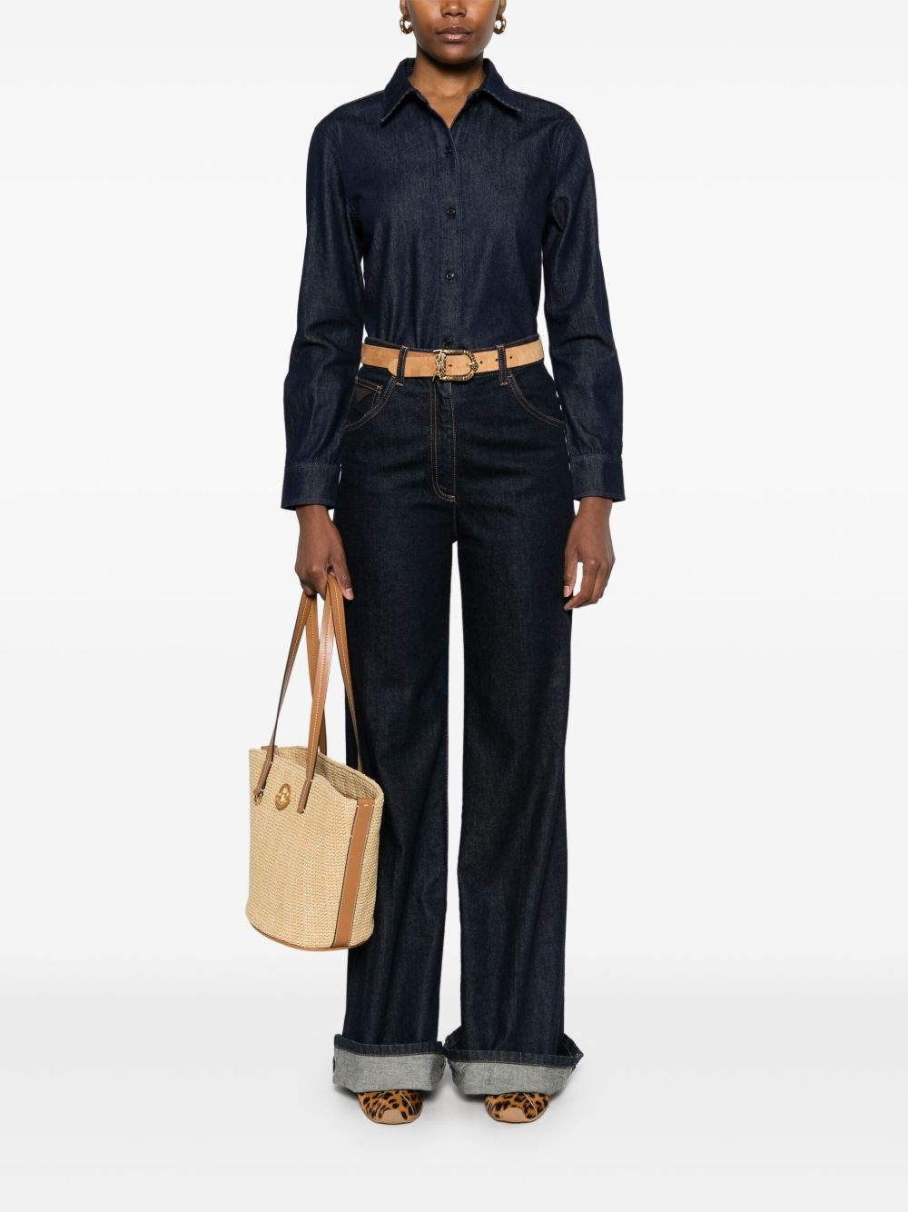 drape denim shirt - 2