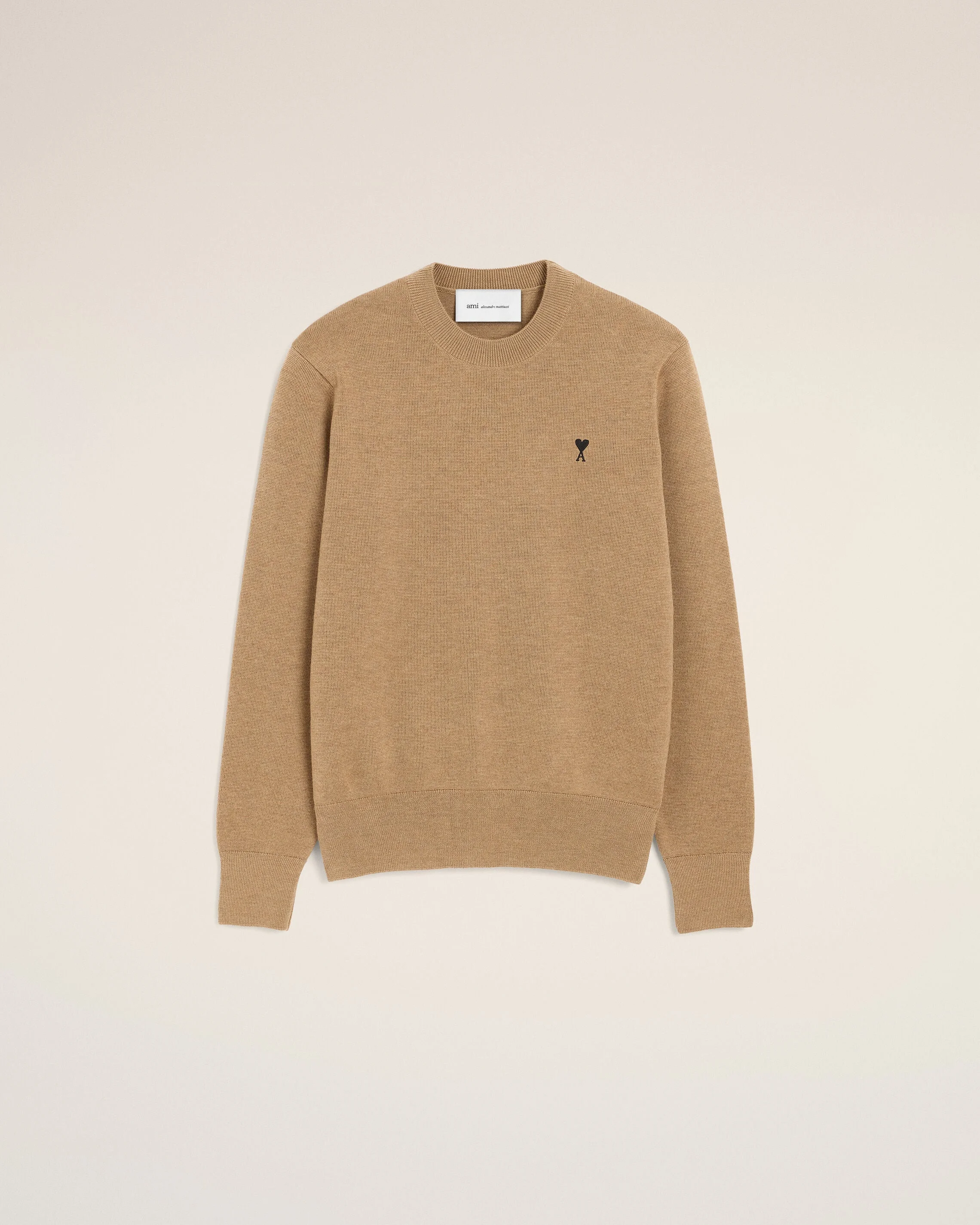 BROWN CREWNECK WOOL SWEATER WITH AMI DE COEUR - 1