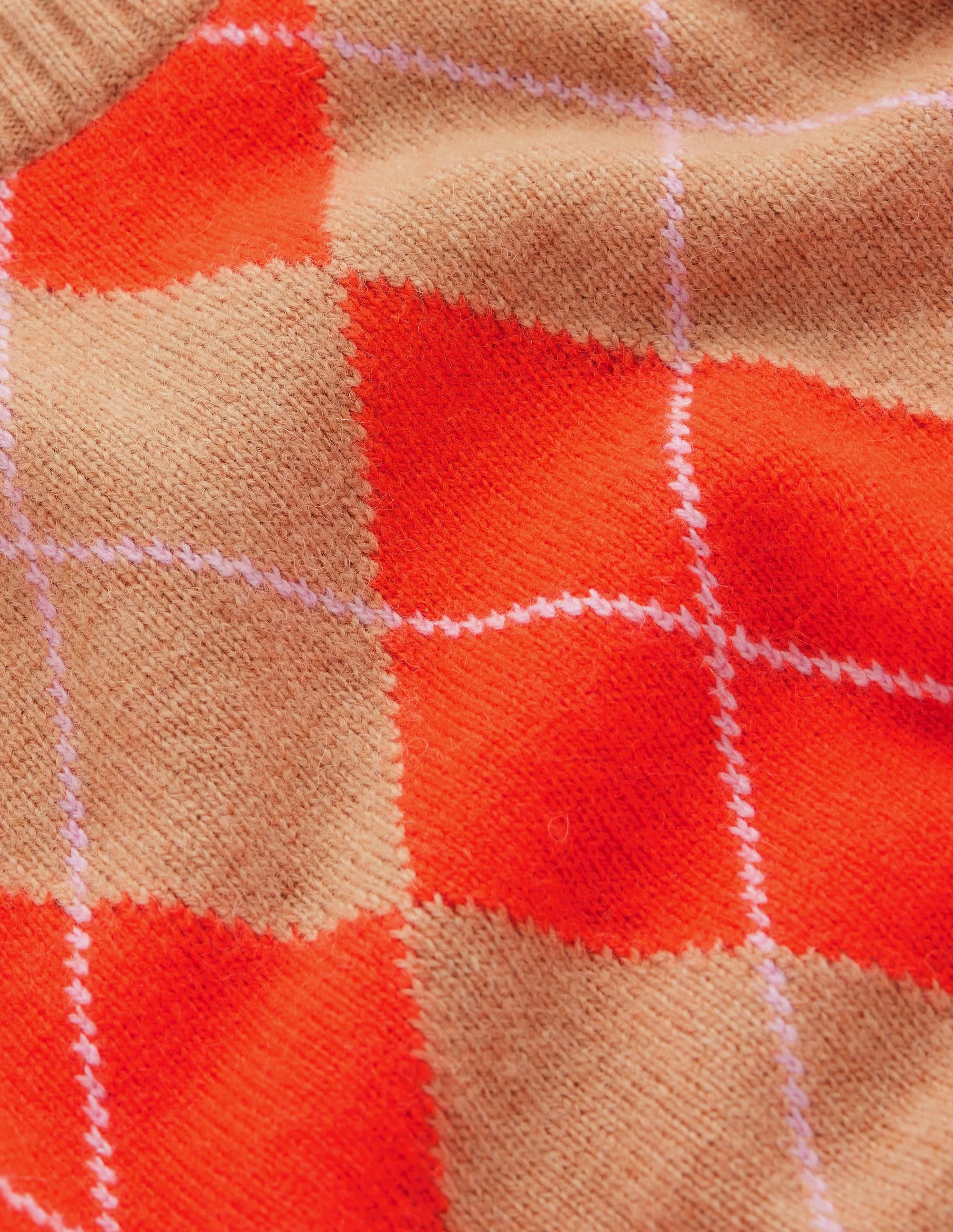 Ariadne Wool Blend Sweater-Orange Argyle - 1