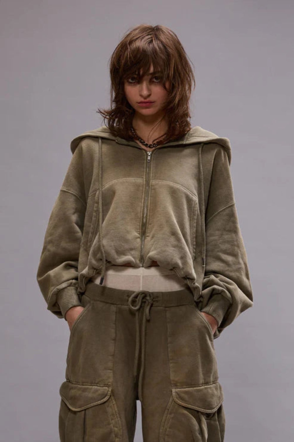 Balloon Zip Up Hoodie Faded Olive - 1