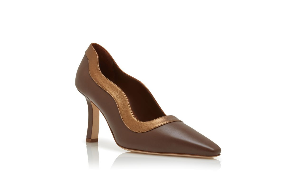 Brown and Bronze Nappa Leather Pumps - 3
