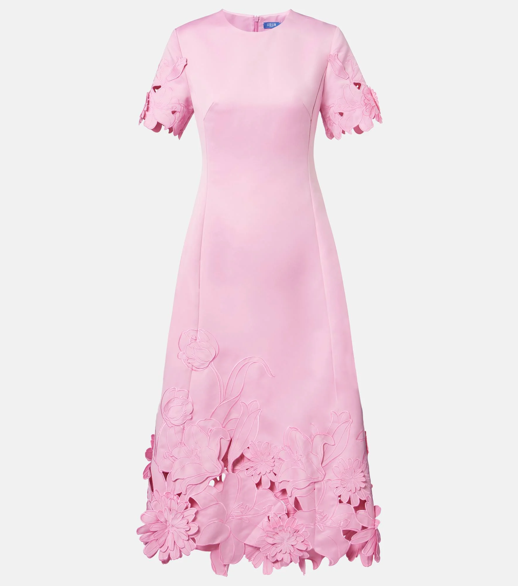 Floral-appliqué embroidered cocktail dress - 1