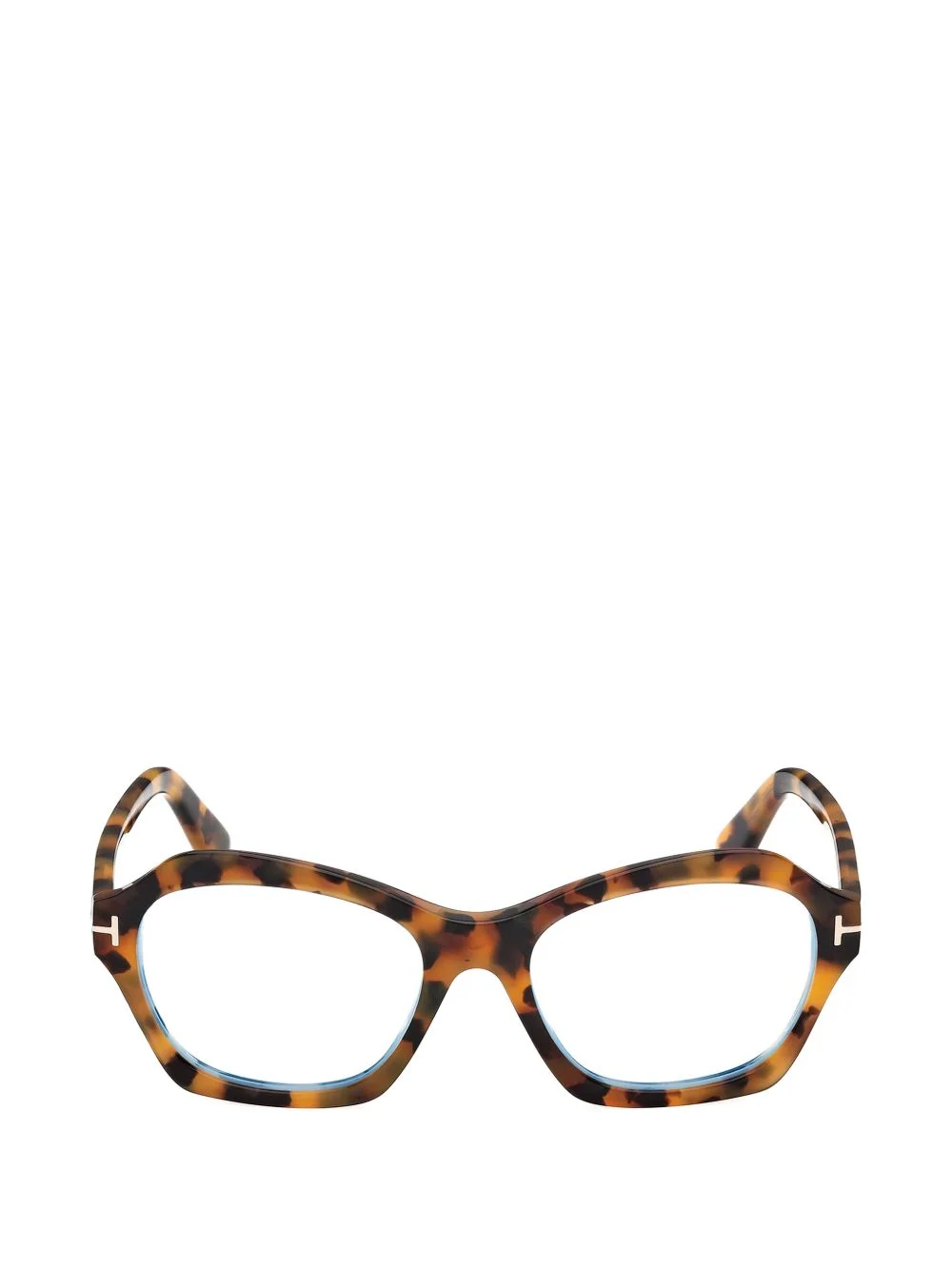 tortoiseshell-effect geometric-frame glasses - 1