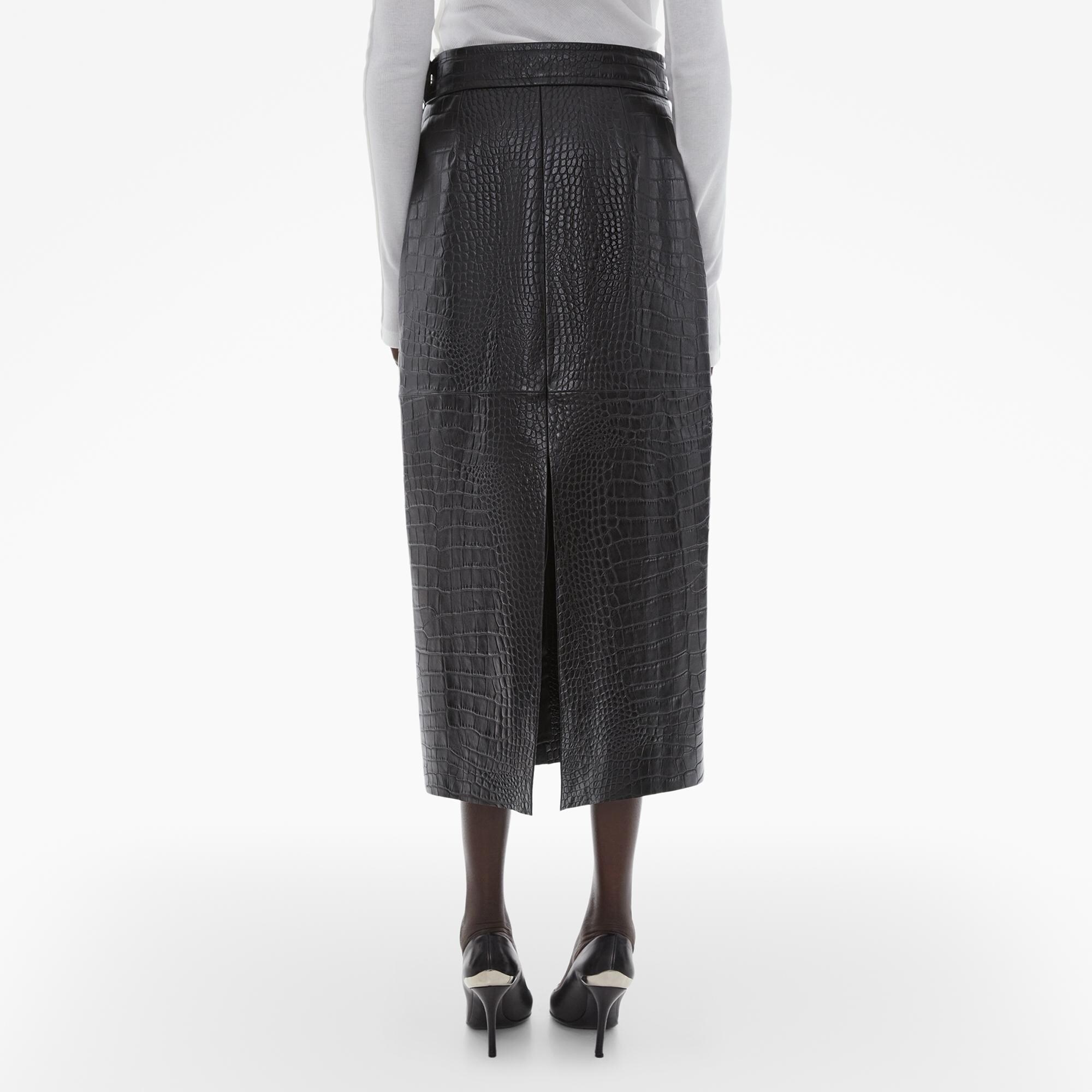 EMBOSSED LEATHER MIDI SKIRT - 4