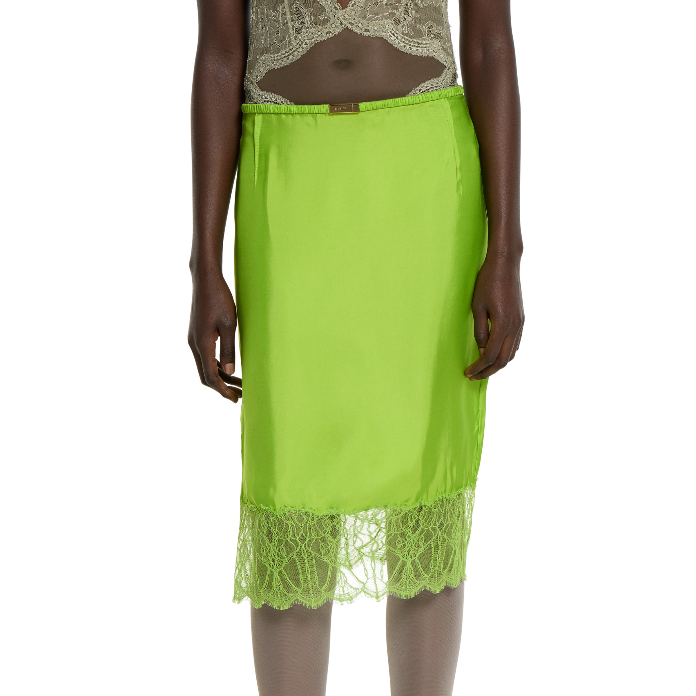 Viscose twill skirt with floral lace - 3