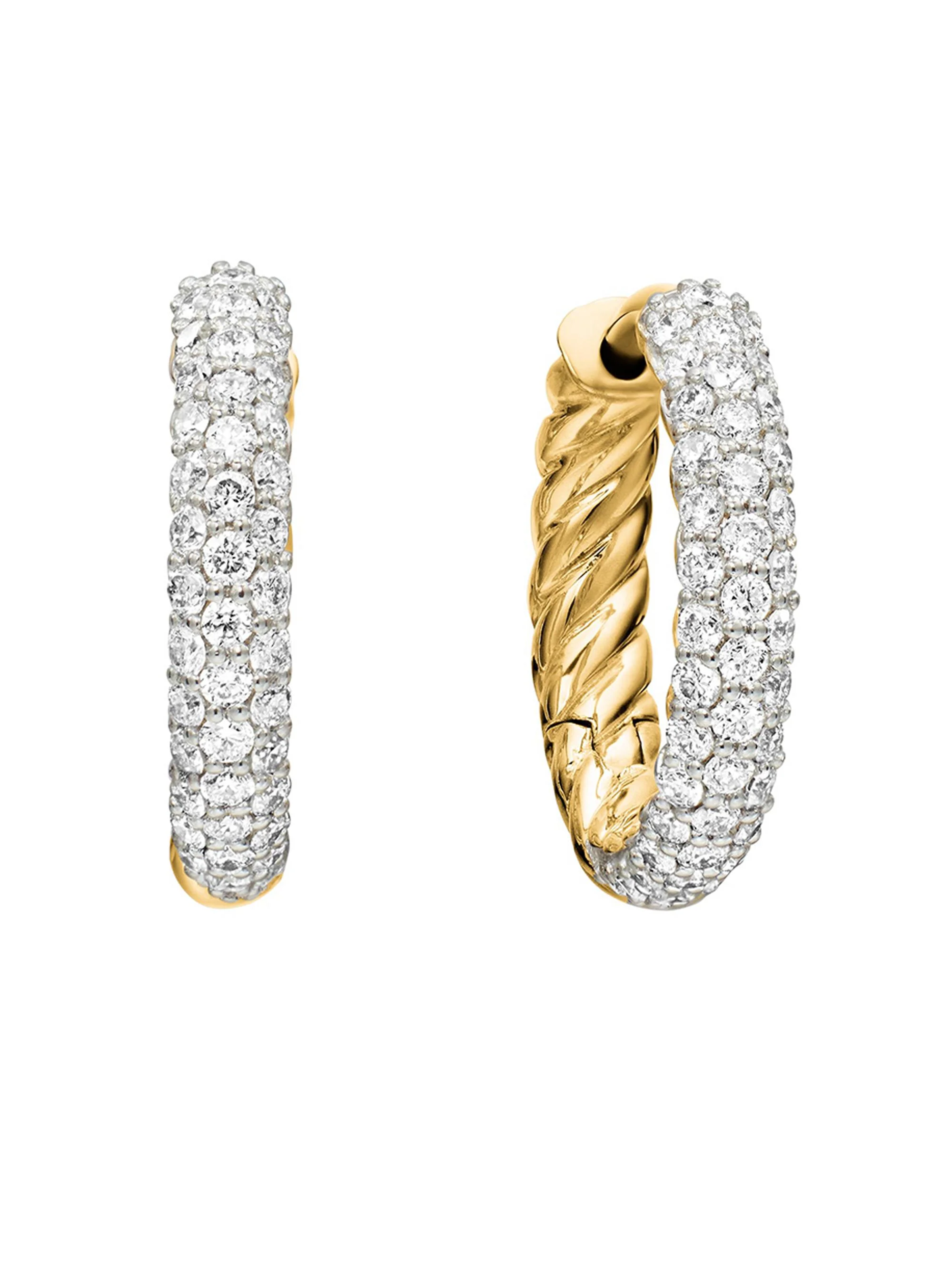 Women's Petite Pavé Huggie Hoop Earrings in 18K Yellow Gold with Diamonds, 14mm - Diamond - 1